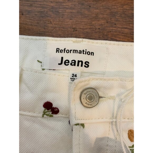 Reformation Vintage White Cynthia Fruitloops High Rise Straight Jeans, Sz 24 NWT - Picture 5 of 7